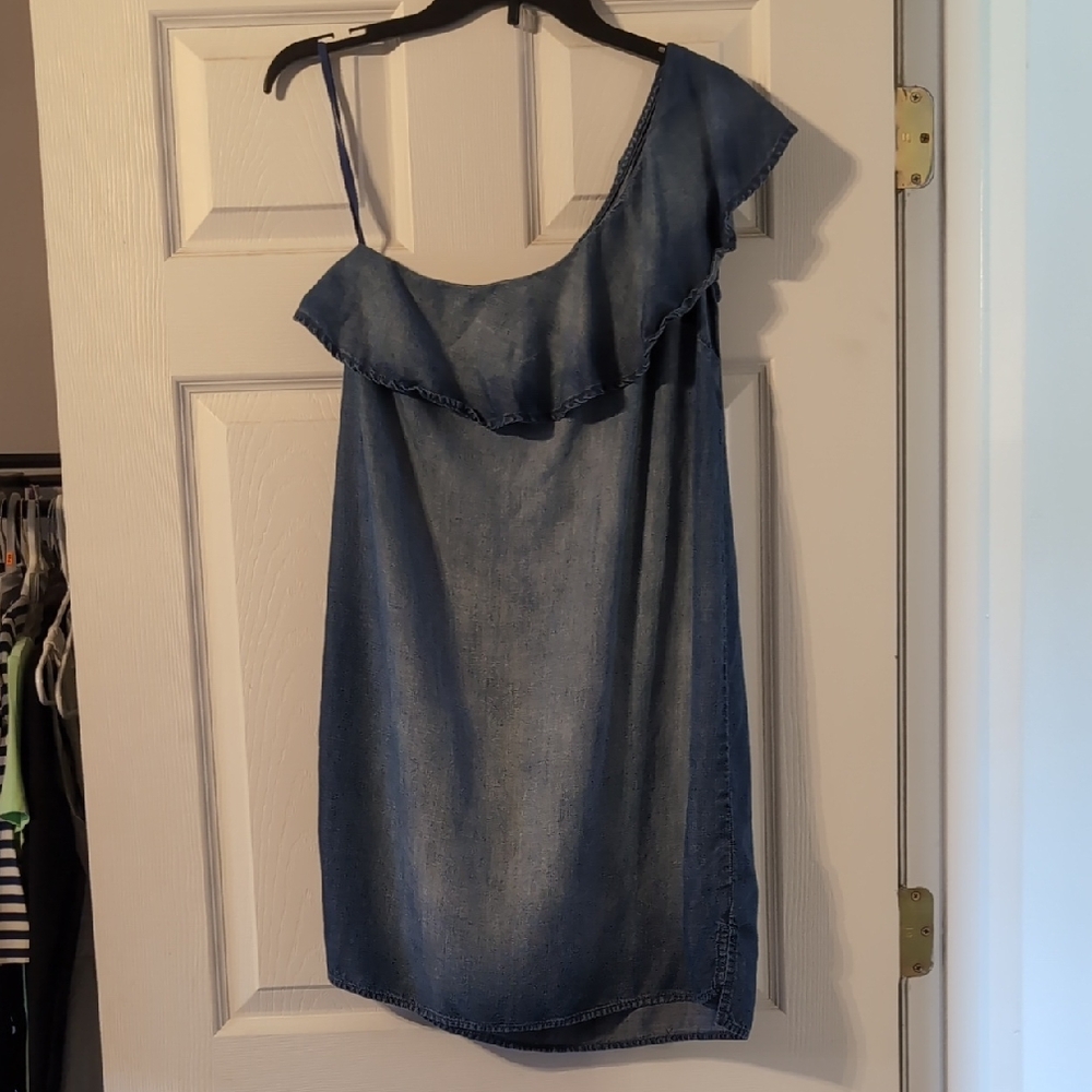 Cloth & Stone Anthropologie Dress Womens S Chambray Ruffle One Shoulder